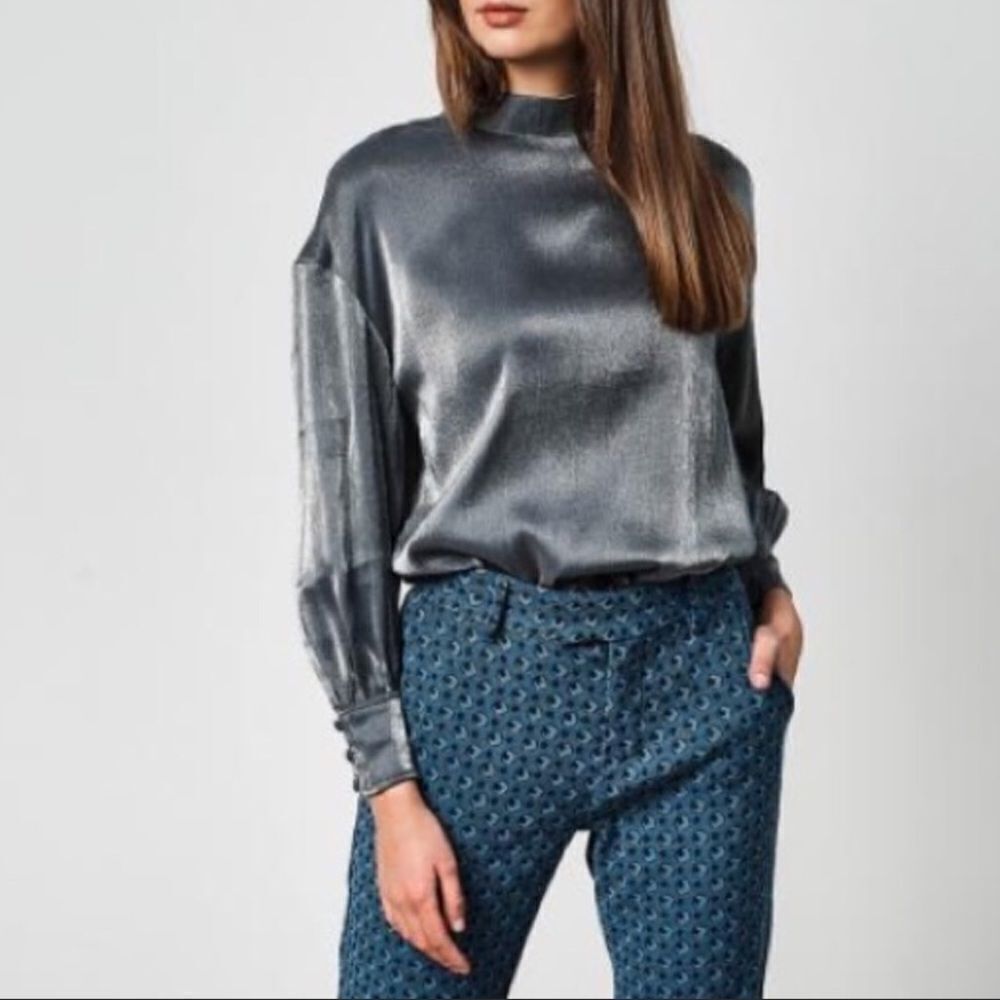 Anthropologie Reiko Berlin Satin Metallic Open Back Top